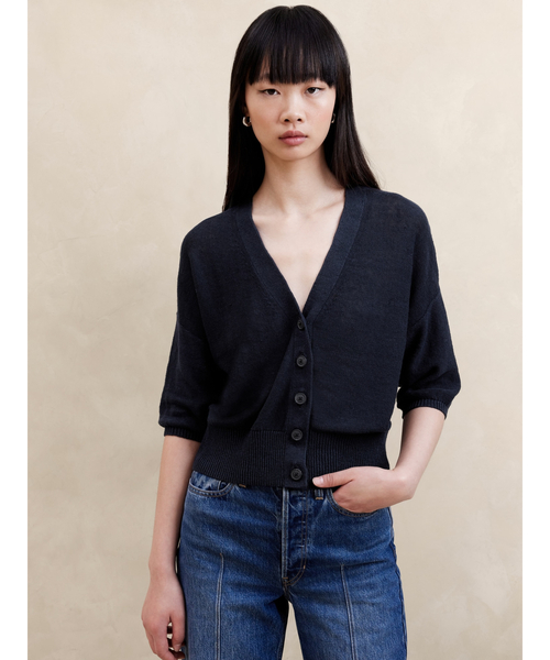 バナナです様ご予約品　　　　　　　　　　極美品☆パラスパレス リネンカーディガン 45rpm - 極美品 22年 パラスパレス シェルボタンリネンニット