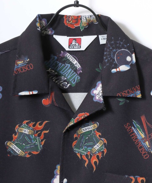 BEN DAVIS(ベンデイビス)の「BEN DAVIS/ベンデイビス INKED O/C SS SHIRT/オーバーサイズ 麻タッチ ポリオックス 総柄 オープンカラー 半袖シャツ/レディース メンズ(シャツ/ブラウス・メンズ・ブラック/ベージュ・M/L/XL)」の12枚目の写真