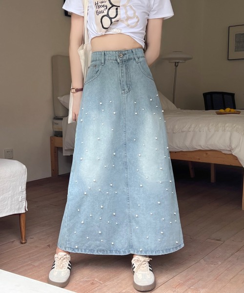 SHEENA(シーナ)の「パールデニムロングスカート(デニムスカート・レディース・サックスブルー・S/L/M)」の17枚目の写真