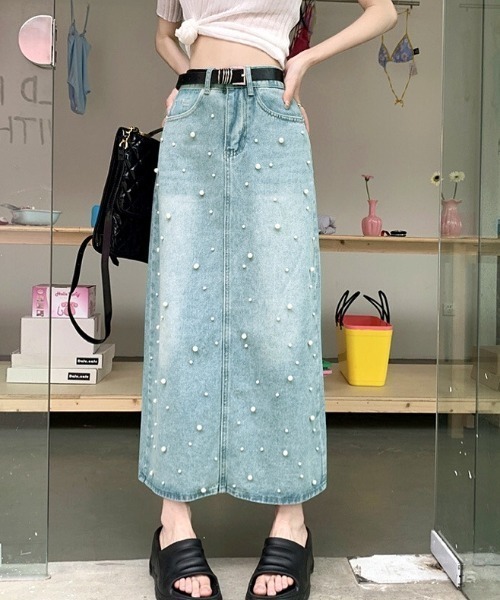 SHEENA(シーナ)の「パールデニムロングスカート(デニムスカート・レディース・サックスブルー・S/L/M)」の10枚目の写真