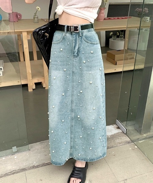 SHEENA(シーナ)の「パールデニムロングスカート(デニムスカート・レディース・サックスブルー・S/L/M)」の12枚目の写真