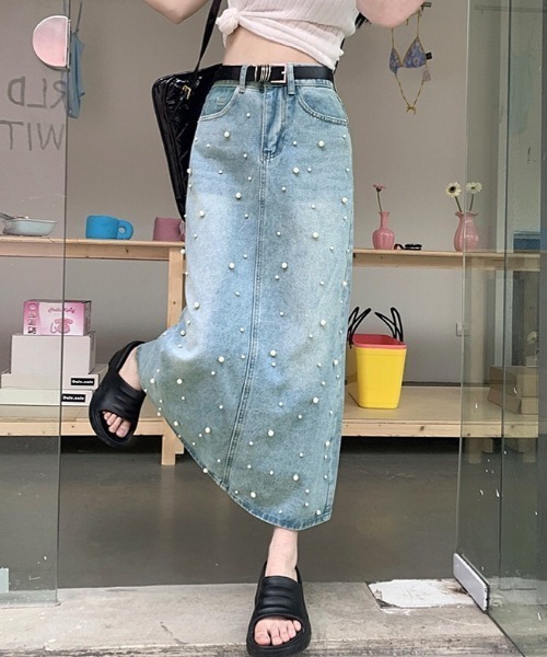 SHEENA(シーナ)の「パールデニムロングスカート(デニムスカート・レディース・サックスブルー・S/L/M)」の9枚目の写真