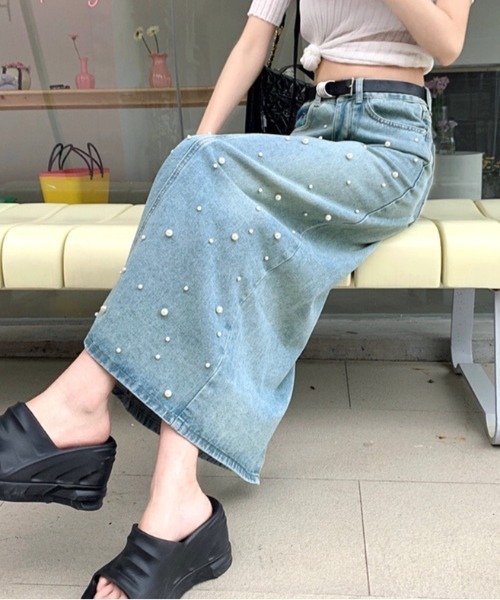 SHEENA(シーナ)の「パールデニムロングスカート(デニムスカート・レディース・サックスブルー・S/L/M)」の13枚目の写真
