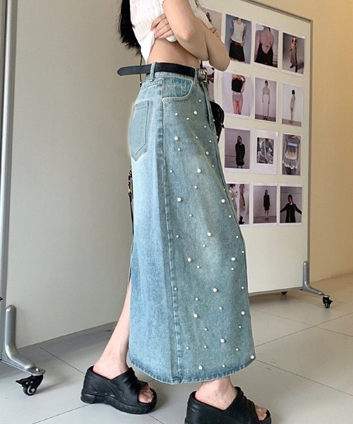 SHEENA(シーナ)の「パールデニムロングスカート(デニムスカート・レディース・サックスブルー・S/L/M)」の5枚目の写真