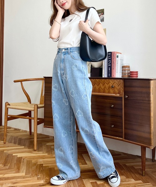 セール】ハート柄デニムパンツ（デニムパンツ）｜moment+（モーメント