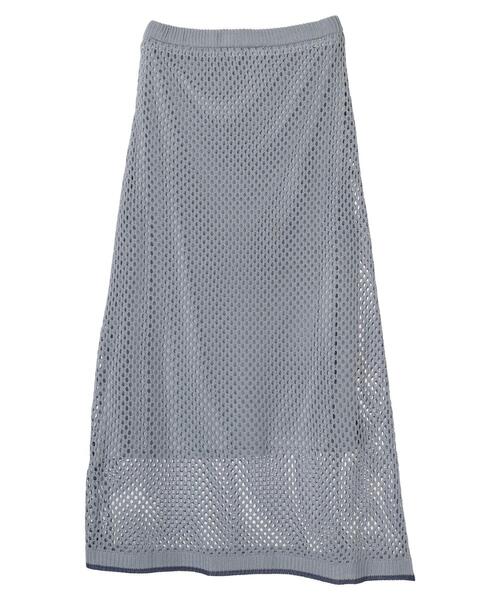 CRAFT STANDARD BOUTIQUE（クラフトスタンダードブティック）の「配色メッシュニットスカート（スカート・レディース・アイボリー/ブラック/グレイッシュブルー・FREE）」の6枚目の写真