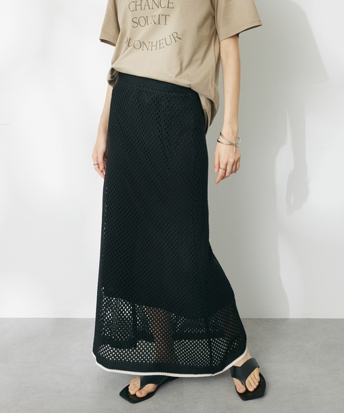 CRAFT STANDARD BOUTIQUE（クラフトスタンダードブティック）の「配色メッシュニットスカート（スカート・レディース・アイボリー/ブラック/グレイッシュブルー・FREE）」の2枚目の写真