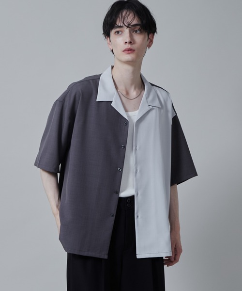 LUCY（ルーシー）の「LUCY/カラーブロックオープンカラーシャツ（シャツ/ブラウス・メンズ・ダークグレー/ベージュ・LARGE/MEDIUM）」の2枚目の写真