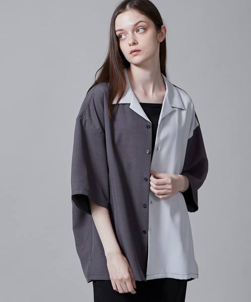 LUCY（ルーシー）の「LUCY/カラーブロックオープンカラーシャツ（シャツ/ブラウス・メンズ・ダークグレー/ベージュ・LARGE/MEDIUM）」の5枚目の写真