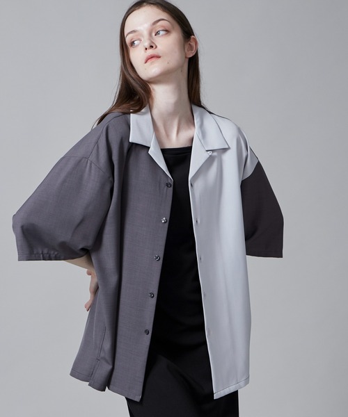 LUCY（ルーシー）の「LUCY/カラーブロックオープンカラーシャツ（シャツ/ブラウス・メンズ・ダークグレー/ベージュ・LARGE/MEDIUM）」の7枚目の写真