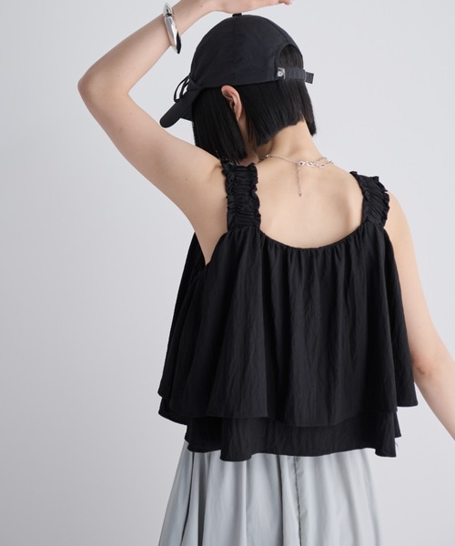 MERLOT（メルロー）の「ティアードクロップドビスチェ（タンクトップ・レディース・ホワイト/ブラック・FREE）」の8枚目の写真
