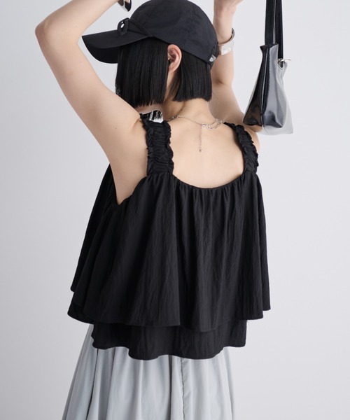 MERLOT（メルロー）の「ティアードクロップドビスチェ（タンクトップ・レディース・ホワイト/ブラック・FREE）」の9枚目の写真