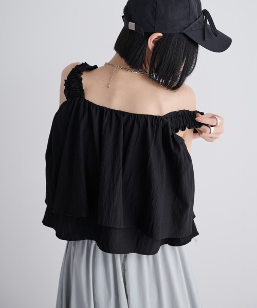 MERLOT（メルロー）の「ティアードクロップドビスチェ（タンクトップ・レディース・ホワイト/ブラック・FREE）」の10枚目の写真