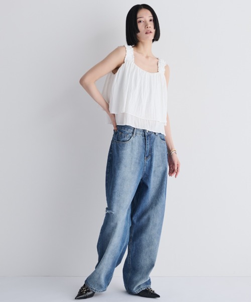 MERLOT（メルロー）の「ティアードクロップドビスチェ（タンクトップ・レディース・ホワイト/ブラック・FREE）」の11枚目の写真