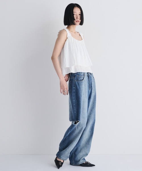 MERLOT（メルロー）の「ティアードクロップドビスチェ（タンクトップ・レディース・ホワイト/ブラック・FREE）」の12枚目の写真