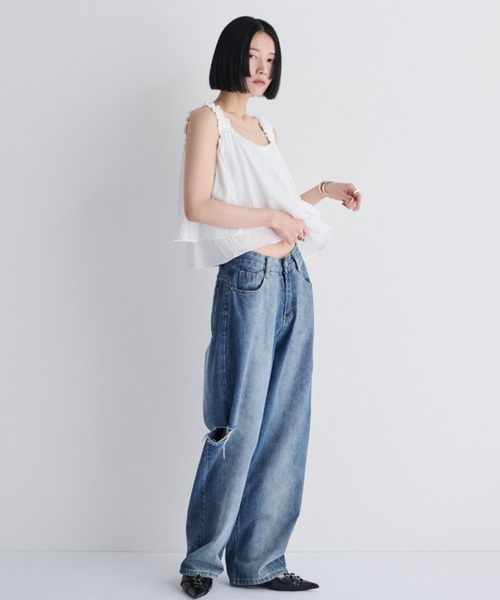 MERLOT（メルロー）の「ティアードクロップドビスチェ（タンクトップ・レディース・ホワイト/ブラック・FREE）」の13枚目の写真