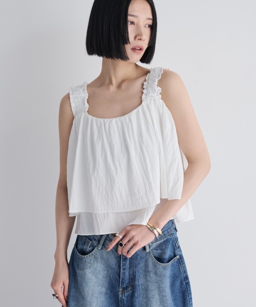 MERLOT（メルロー）の「ティアードクロップドビスチェ（タンクトップ・レディース・ホワイト/ブラック・FREE）」の17枚目の写真