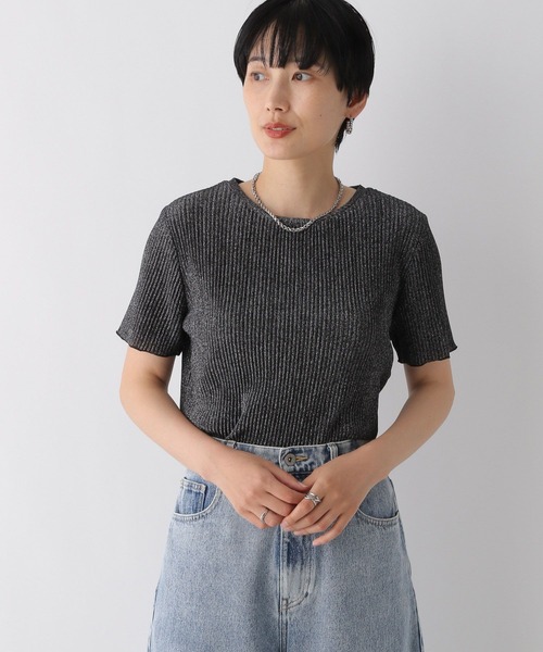 LEPSIM（レプシィム）の「ラメリブ5分袖クルー　126522（Tシャツ/カットソー・レディース・ライトグレー/ブラック・FREE）」の3枚目の写真