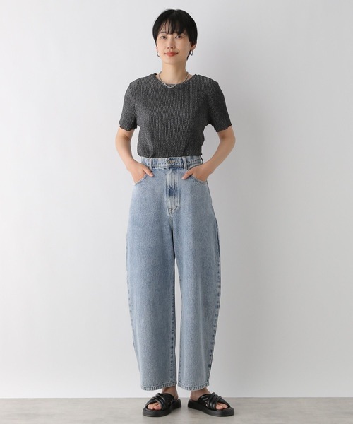 LEPSIM（レプシィム）の「ラメリブ5分袖クルー　126522（Tシャツ/カットソー・レディース・ライトグレー/ブラック・FREE）」の5枚目の写真