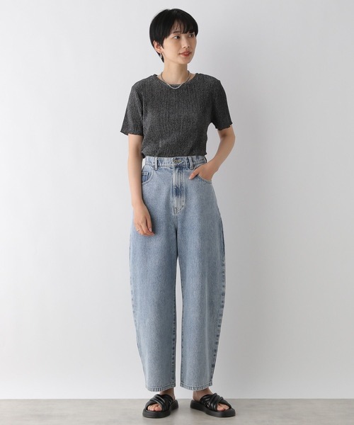 LEPSIM（レプシィム）の「ラメリブ5分袖クルー　126522（Tシャツ/カットソー・レディース・ライトグレー/ブラック・FREE）」の6枚目の写真