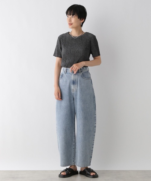 LEPSIM（レプシィム）の「ラメリブ5分袖クルー　126522（Tシャツ/カットソー・レディース・ライトグレー/ブラック・FREE）」の7枚目の写真