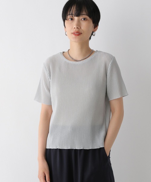 LEPSIM（レプシィム）の「ラメリブ5分袖クルー　126522（Tシャツ/カットソー・レディース・ライトグレー/ブラック・FREE）」の9枚目の写真