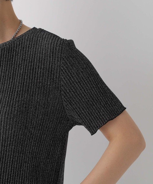 LEPSIM（レプシィム）の「ラメリブ5分袖クルー　126522（Tシャツ/カットソー・レディース・ライトグレー/ブラック・FREE）」の19枚目の写真