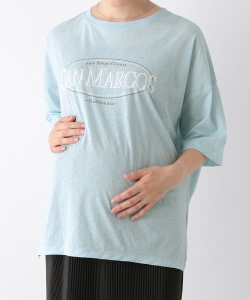 LEPSIM(レプシィム)の「【産前・産後対応】マタニティ/シアーロゴプリントTシャツ 127582(マタニティウェア/グッズ・レディース・ブルー/オフホワイト/ブラック・FREE)」の3枚目の写真