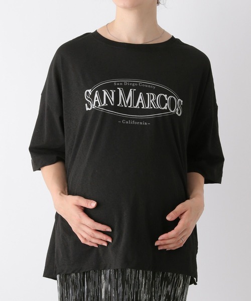 LEPSIM(レプシィム)の「【産前・産後対応】マタニティ/シアーロゴプリントTシャツ 127582(マタニティウェア/グッズ・レディース・ブルー/オフホワイト/ブラック・FREE)」の2枚目の写真