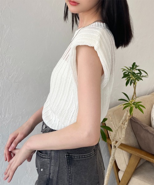 Rejoule(リジュール)の「シアーサマーニットトップス(Tシャツ/カットソー・レディース・ベージュ/ホワイト/ブラック/ミックスグレー・FREE)」の7枚目の写真