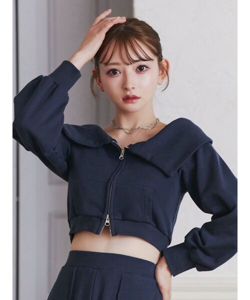 EATME（イートミー）の「オフショルパーカーデザインTOP（セットアップ可能）（パーカー・レディース・ネイビー/ブラック/アイボリー・FREE）」の3枚目の写真