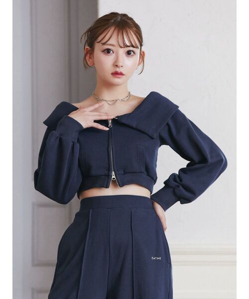 EATME（イートミー）の「オフショルパーカーデザインTOP（セットアップ可能）（パーカー・レディース・ネイビー/ブラック/アイボリー・FREE）」の4枚目の写真