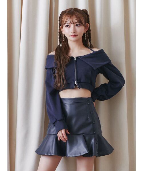 EATME（イートミー）の「オフショルパーカーデザインTOP（セットアップ可能）（パーカー・レディース・ネイビー/ブラック/アイボリー・FREE）」の9枚目の写真