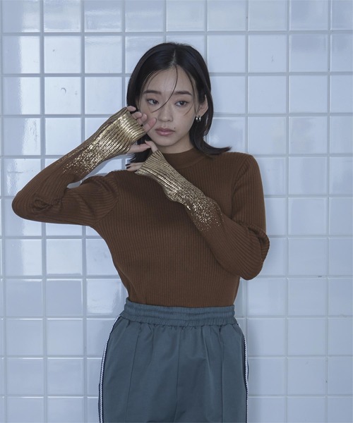 miette(ミエット)の「箔プリントリブニット(ニット/セーター・レディース・ブラック/グレー/ネイビー/レッド/アイボリー/ブラウン・FREE)」の16枚目の写真