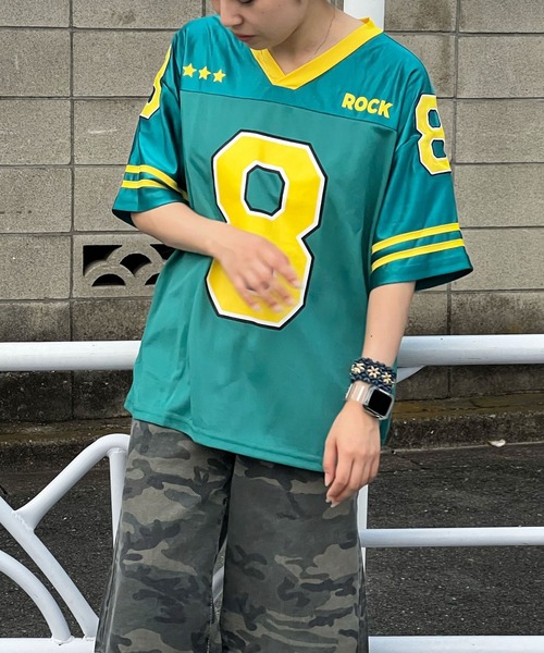 MEMECLE(メメクル)の「【 MEMECLE / メメクル 】オーバーサイズユニフォーム ゲームシャツ(Tシャツ/カットソー・レディース・ホワイト/グリーン・S/M/L)」の12枚目の写真