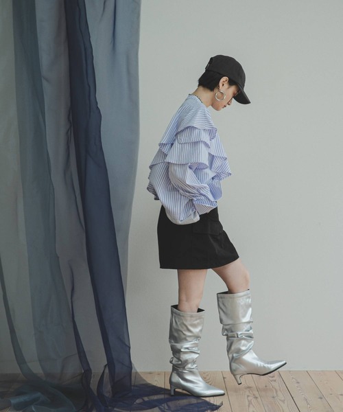 bohmal（ボマール）の「配色切替フリルシャツ（シャツ/ブラウス・レディース・ホワイト/ブルー・FREE）」の17枚目の写真