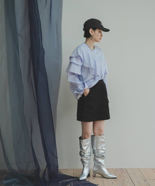 bohmal（ボマール）の「配色切替フリルシャツ（シャツ/ブラウス・レディース・ホワイト/ブルー・FREE）」の18枚目の写真