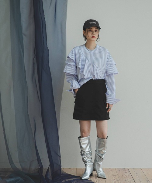 bohmal（ボマール）の「配色切替フリルシャツ（シャツ/ブラウス・レディース・ホワイト/ブルー・FREE）」の19枚目の写真