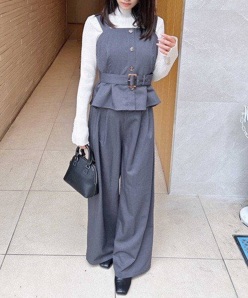 INGNI（イング）の「【WEB限定】ビスチェ＋パンツ／セットアップ（サロペット/オーバーオール・レディース・グレー/ブラック・M）」の15枚目の写真