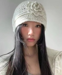【 SORUTT / ソルト 】 ローズモチーフ 編み込みビーニー / スパンコール付き #