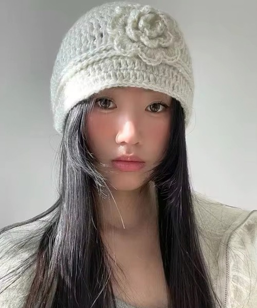 SORUTT / ソルト 】 ローズモチーフ 編み込みビーニー / スパンコール