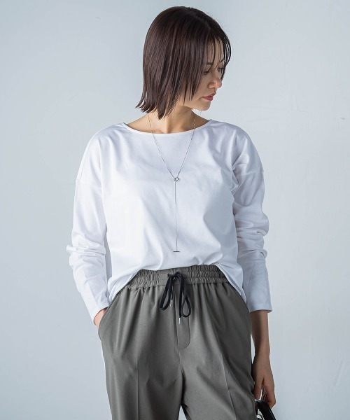 LAUTREAMONT（ロートレアモン）の「【WEB限定】UV/接触冷感スムースカットソー≪洗濯機で洗える≫（Tシャツ/カットソー・レディース・イエロー/ブラック/ライトグレー/ブラウン/ホワイト・7号/9号/11号）」の6枚目の写真