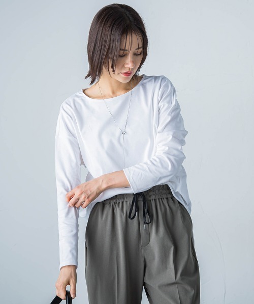 LAUTREAMONT（ロートレアモン）の「【WEB限定】UV/接触冷感スムースカットソー≪洗濯機で洗える≫（Tシャツ/カットソー・レディース・イエロー/ブラック/ライトグレー/ブラウン/ホワイト・7号/9号/11号）」の8枚目の写真
