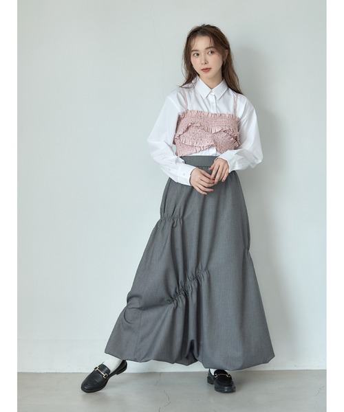 Stylevoice for xxx（スタイルヴォイスフォー）の「ギャザービスチェブラウスセット（シャツ/ブラウス・レディース・ブラック/マスタード/ライトピンク・FREE）」の4枚目の写真