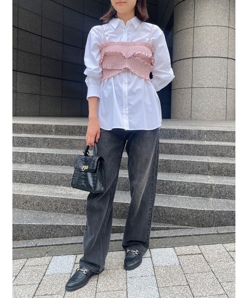 Stylevoice for xxx（スタイルヴォイスフォー）の「ギャザービスチェブラウスセット（シャツ/ブラウス・レディース・ブラック/マスタード/ライトピンク・FREE）」の7枚目の写真