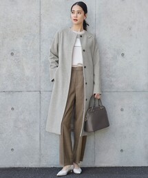 シャルムビーバーノーカラーロング コート