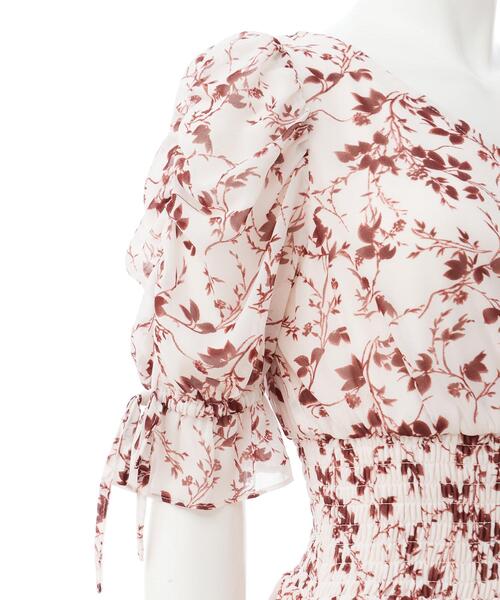 ウエストシャーリング花柄シフォンワンピース（ワンピース
