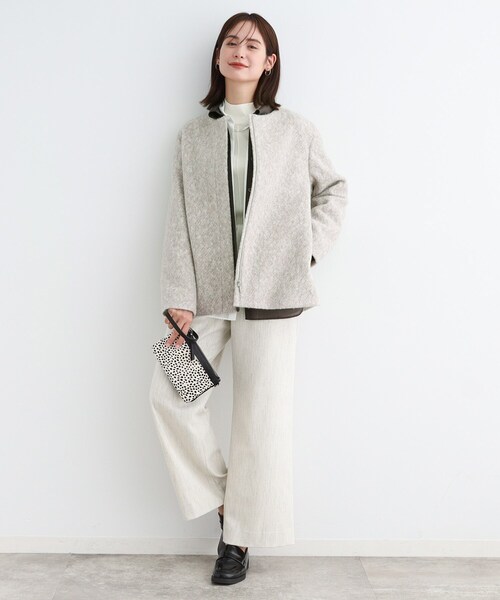 未使用✨インディヴィ 2024AW ループジャージ ノーカラーコート 日本製 L INDIVI（インディヴィ）の「◇【トレンド◎／ウール混】ループジャージ