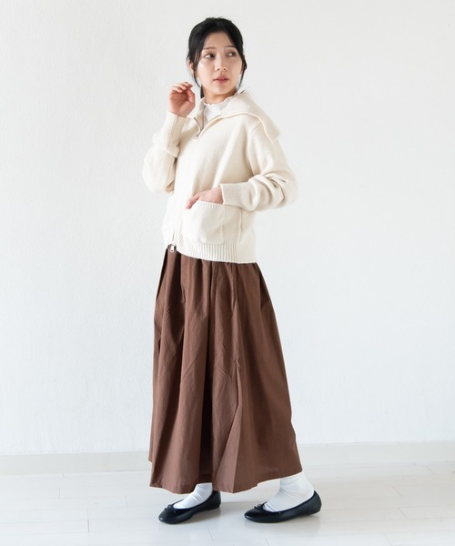 LOSUCA（ロスカ）の「セーラーカラーニット / セーラー ジップ 2WAYファスナー ナチュラル フレンチ 大人カジュアル レトロ ヴィンテージ シティガール（ニット/セーター・レディース・カーキ/オフホワイト/グレー・FREE）」の5枚目の写真