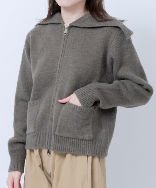 LOSUCA（ロスカ）の「セーラーカラーニット / セーラー ジップ 2WAYファスナー ナチュラル フレンチ 大人カジュアル レトロ ヴィンテージ シティガール（ニット/セーター・レディース・カーキ/オフホワイト/グレー・FREE）」の14枚目の写真